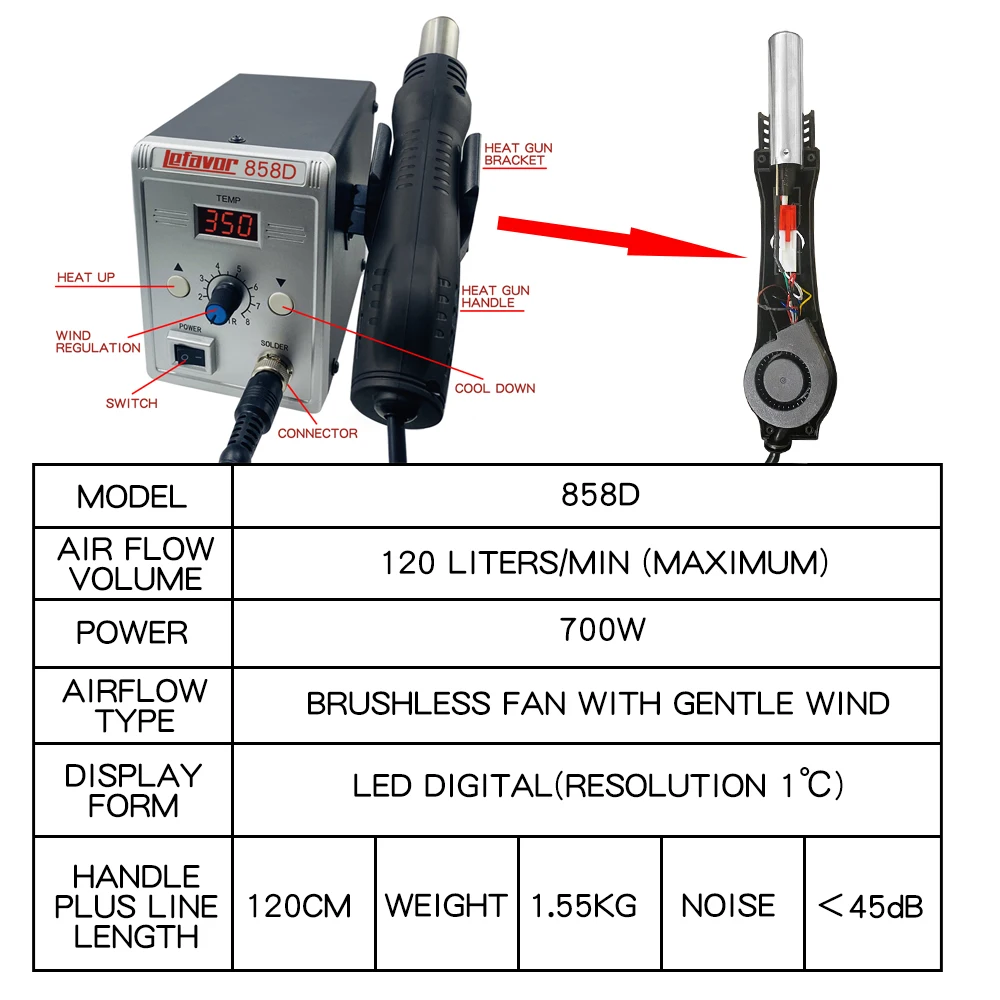 700W  858D 2 In 1 Soldering Station Hot Air Gun 110V 220V BGA Rework SMD SMT Welding Repair Tool Heat Gun LED Digital Solder