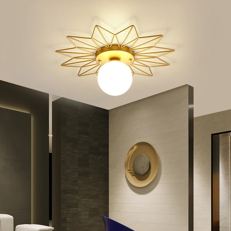 Luxo ouro luzes de teto nordic sol flor lótus folha forma superfície montado g9 corredor varanda lâmpada parede decorativa