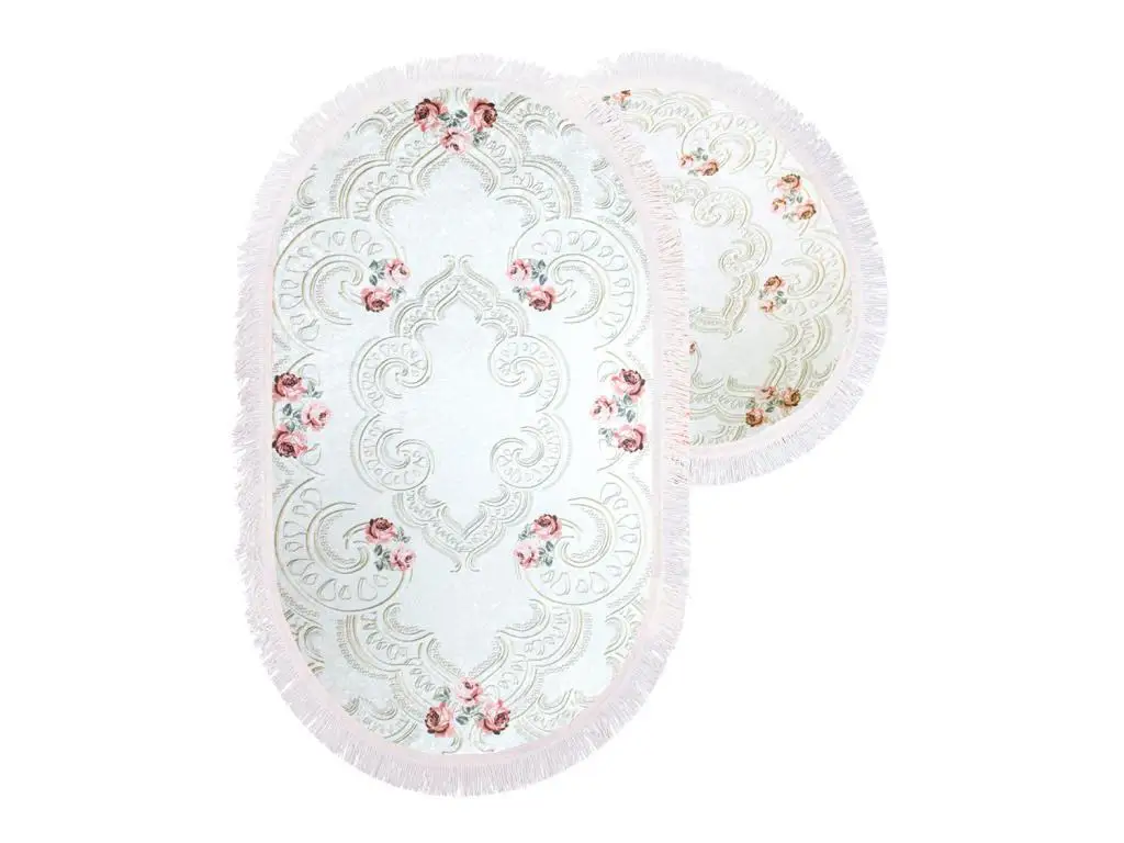 Rose Line Oval Bath Mat Set 2 Li Cream