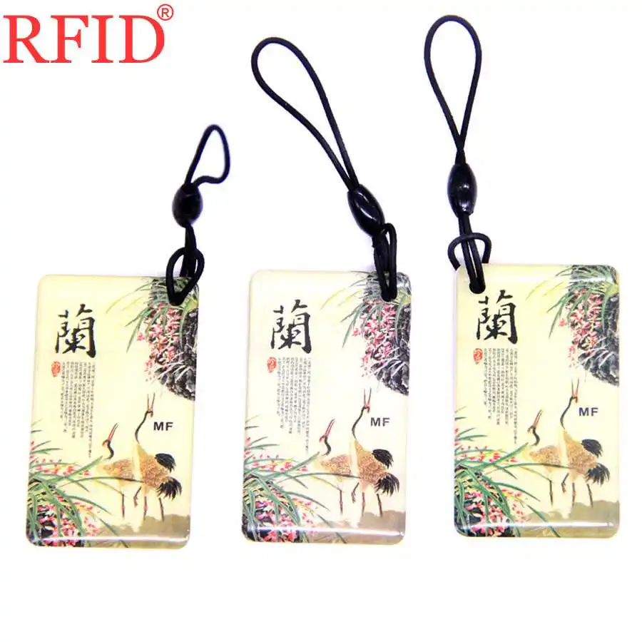 UID S50 1K 13.56Mhz Rewritable Changeable NFC Card Badge Key Fob Token Tag RFID Orchid Pattern Keychain Access Control Card 1pcs