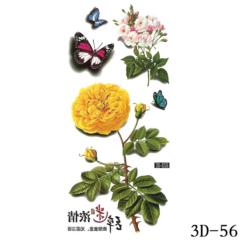 3D Waterproof Tattoo Sticker Women Butterfly Color Printing Sexy Temporary Tatoo Adesivos Flower Animal Arm Decals Fake Tattoos