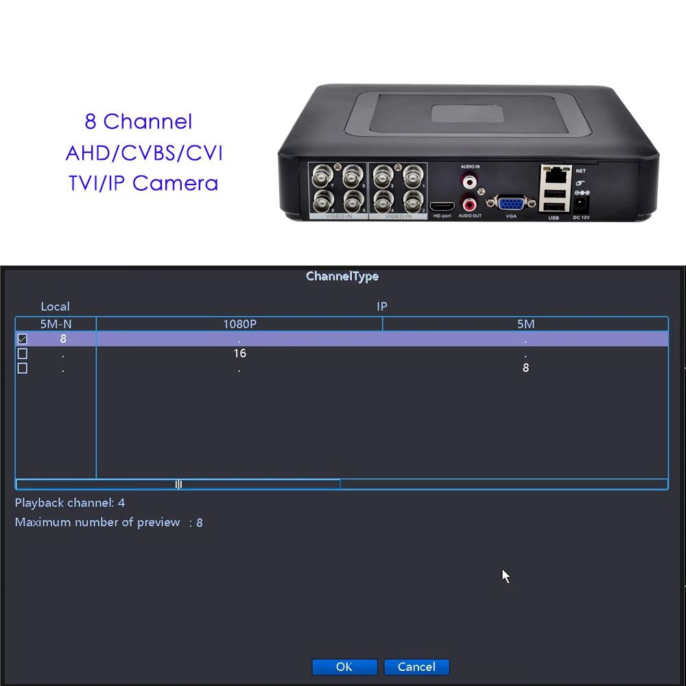 Top 5 w 1 CCTV Mini DVR TVI CVI AHD CVBS Kamera IP Cyfrowy rejestrator wideo 4CH 8CH AHD DVR NVR Obsługa systemu CCTV 5MP/2MP