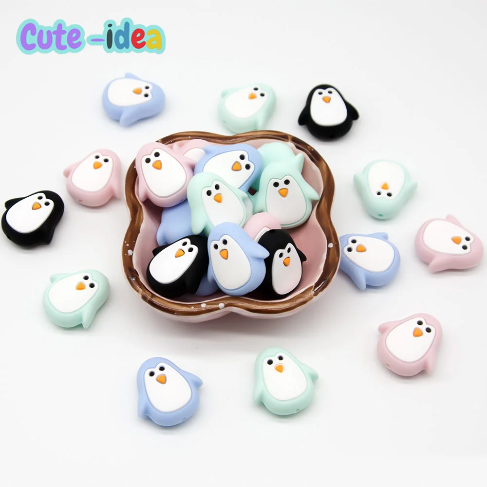 Cute-Idea 10PCs Penguin Beads Pacifier Pendants Accessories Chain BPA Free Chewable Teething Soft Baby Product Food Grade