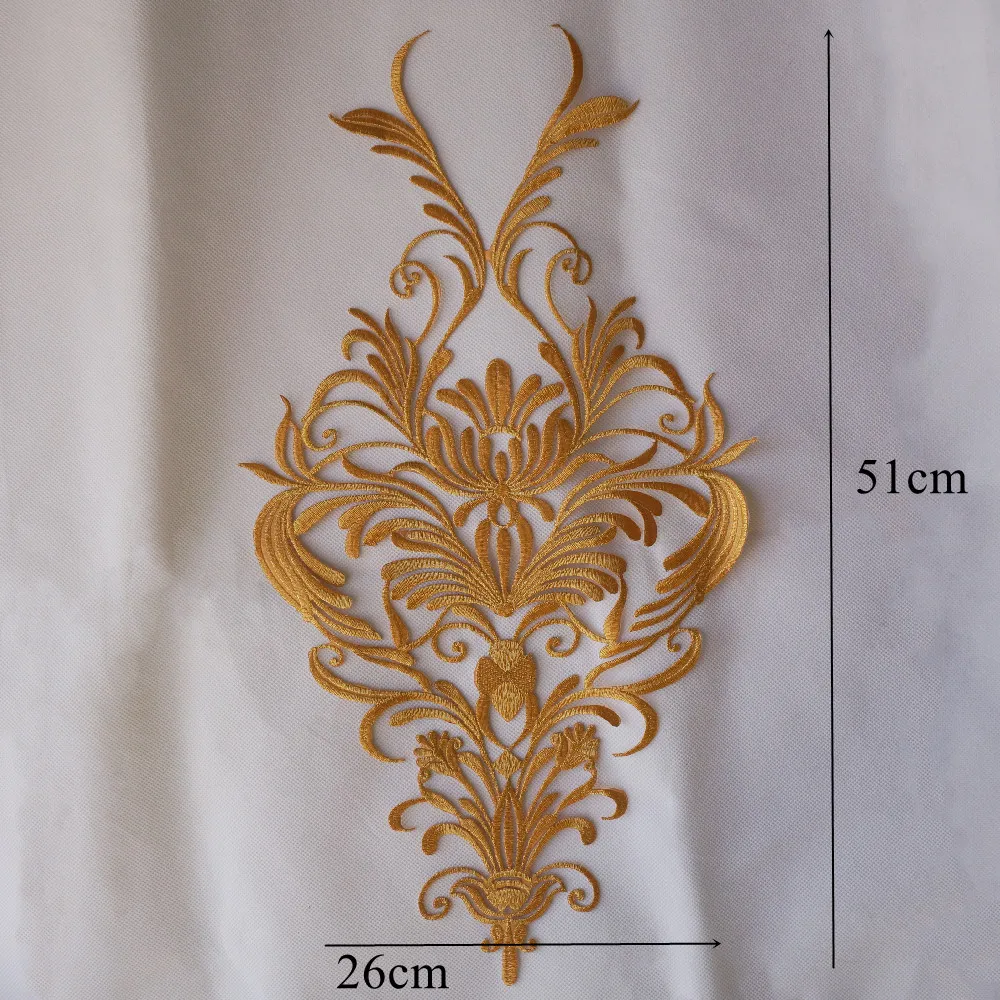 Large Gold Embroidered Baroque Flower Applique Gown Collar Iron Sew Patch For Wedding Bridal Clothes Dress Decoration DIY Crafts