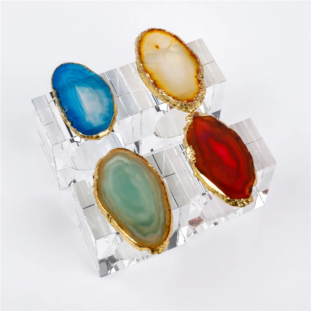 

4PCS/SET 4 Colors Natural Agate Napkin Rings Stones Napkin Holder Dinner Party Home Decor