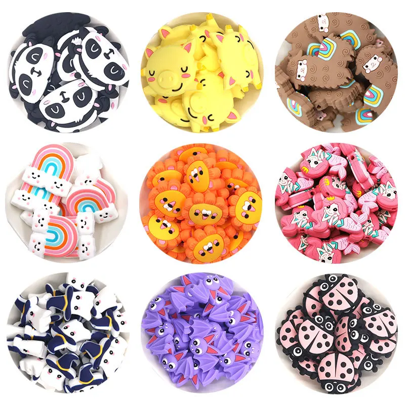 10Pcs/Lot Pacifier Chain Accessories Teether Loose Beads Food Grade Silicone Koala Beads Flamingo Baby Molar Beads Custom