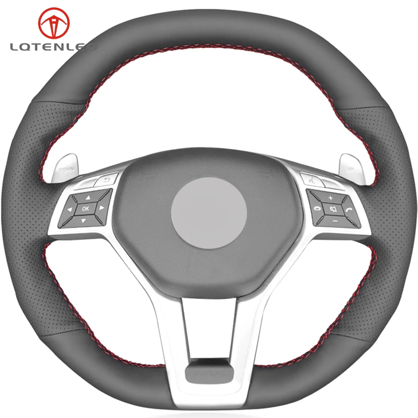 

LQTENLEO Black Genuine Leather DIY Car Steering Wheel Cover For Mercedes-Benz A45 CLA45 C63 E63 CLS63 SLK55 SL 63 65 GLA45 AMG