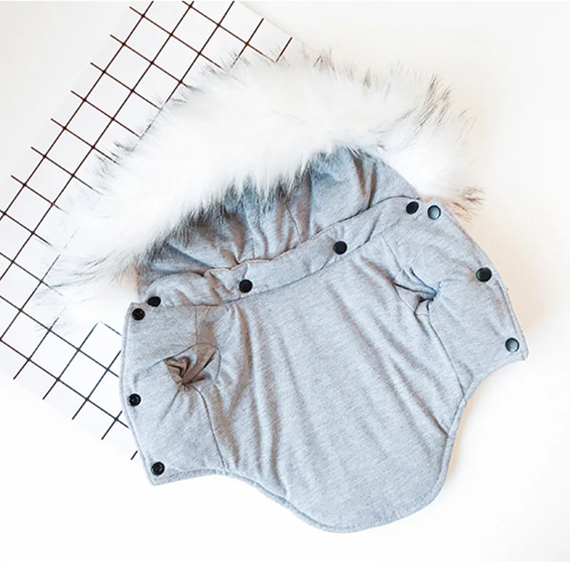 Winter Small Dog Clothes Big Fur Collar Puppy Coat Jacket French Bulldog Pet Dog Clothing Waterproof Hoody Outfits Dog Costume