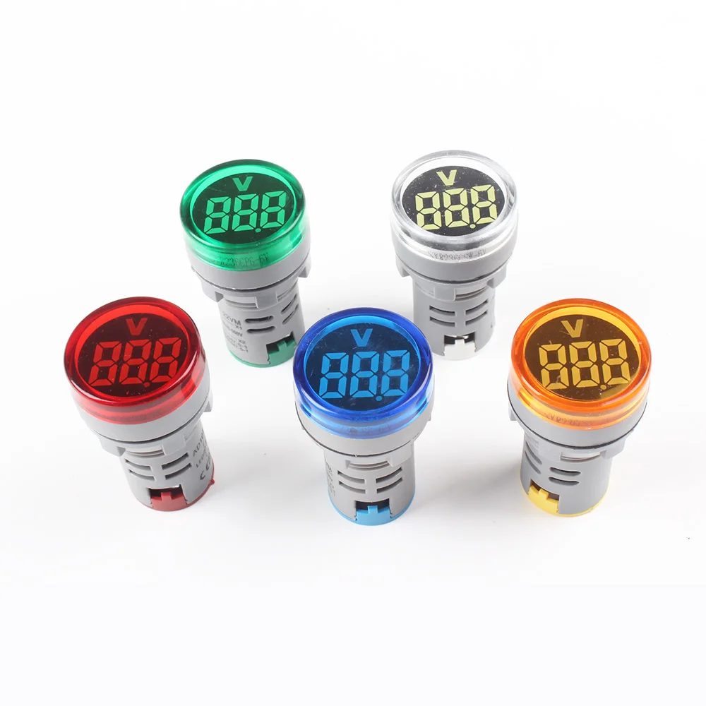 22mm LED Voltage Measuring Instrument Mini Voltage Meter Colorful AC 20V -500V Indicator Voltmeter Yellow Green Blue White