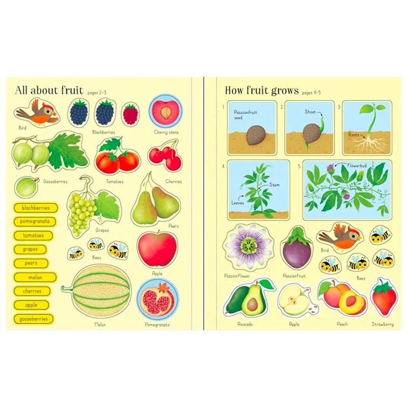 Usborne primeiro adesivo livros frutas e legumes