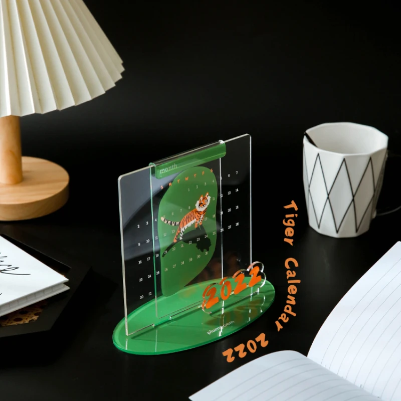 Kawaii Creative Desk Calendar Decoration 2022 Year of the Tiger Calendar Acrylic Creative Desktop Erasable Note Board