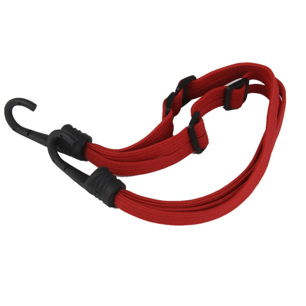 Adjustable Motorcycle Bicycle Strength Retractable Helmet Luggage Elastic Rope Strap Belt with Hooks  --Red