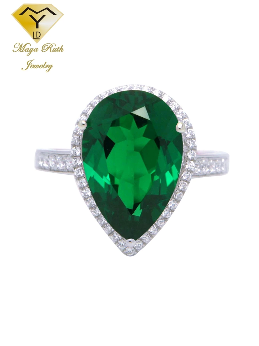 Created Emerald Party Cocktail Ring For Women Echt 925 Sterling Silver  Pear Drop Shape Imitation Green Gemstone Female Gift