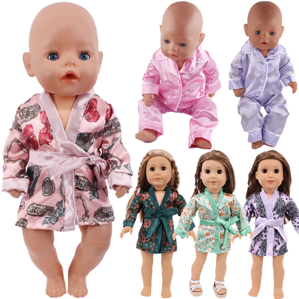 Doll Bathrobe Pajamas For 18 Inch American Doll Girl Toy 43 cm Born Baby Clothes Accessories Our Generation