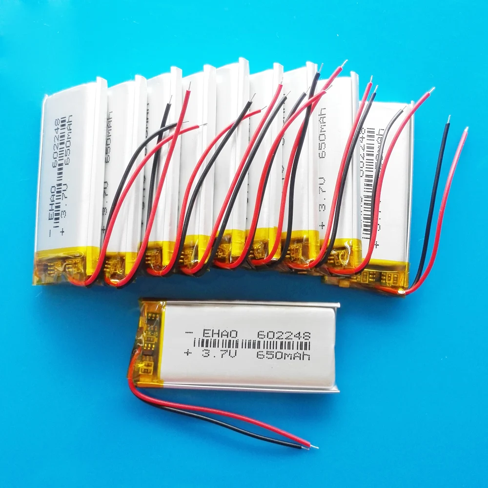 

wholesale 10 pcs 3.7V 650mAh 602248 Lipo Polymer Lithium Rechargeable Battery Power for MP3 GPS Recorder Headset E-book Camera