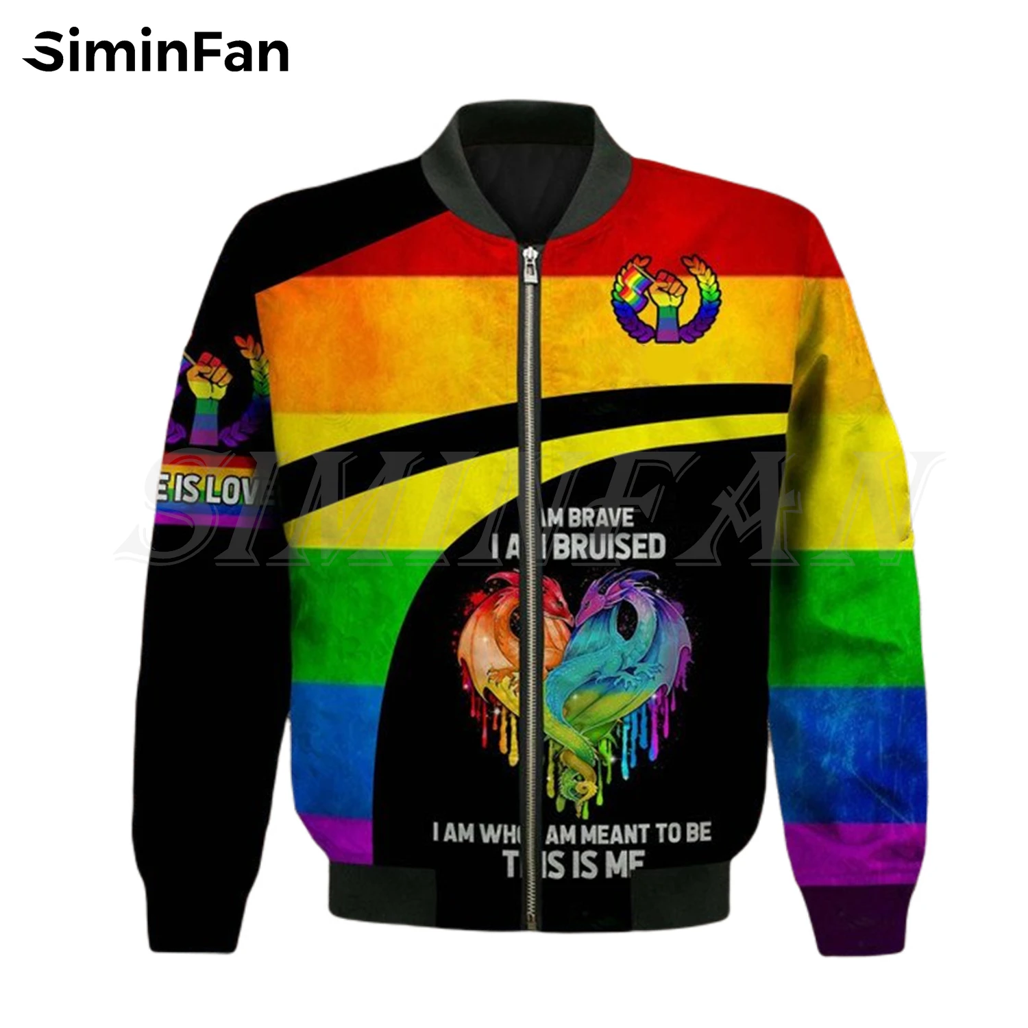 Love LGBT Rainbow 3D Printed Mens Thicken Quilted Bomber Jackets Unisex Harajuku Winter Coat Women Casual Cotton Streetwear Punk