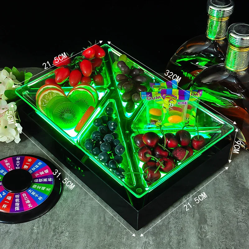 

KTV Luminous Snack Plate Bar Fruit Plate Colorful Creative Snack Plate Platter Polygon Stainless Steel Dessert Stand