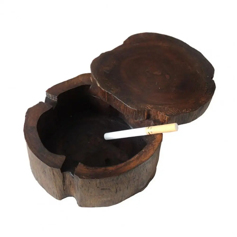 55% Dropshipping!!Tree Stump Shape Ash Tray with Lid Wood Art Collection Smoking Ashtray for Home