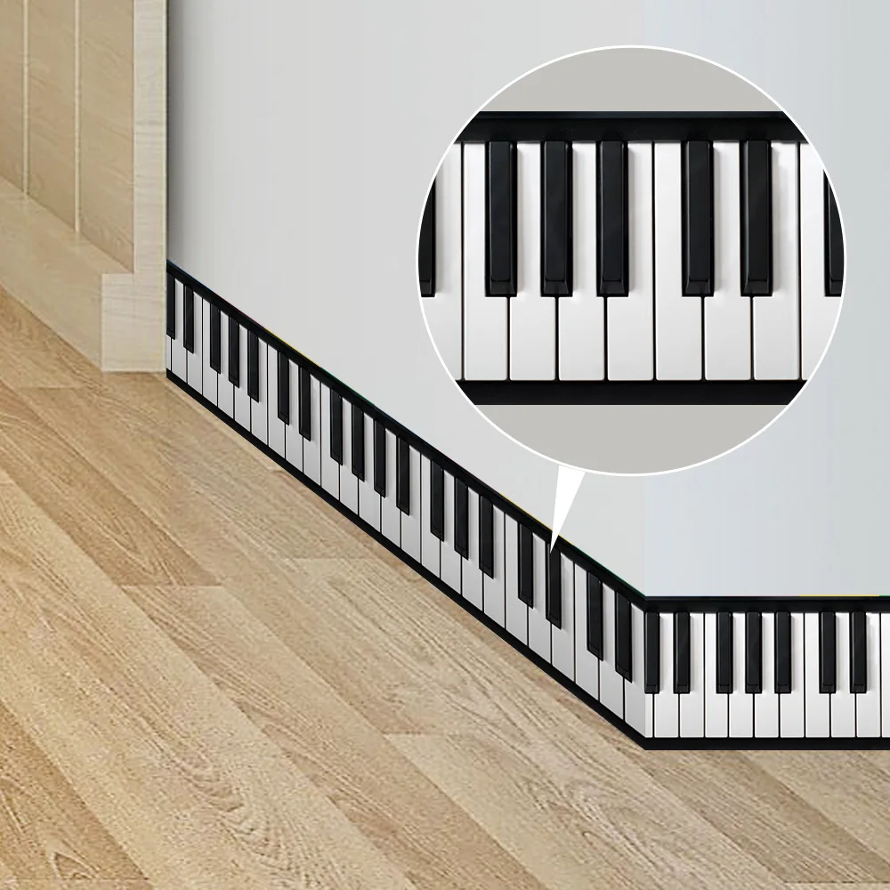 Piano Keyboard Wall Sticker Waist Line Living Room Kitchen Decoration Adhesive Waterproof Wallpaper Art Mural Decals 200cm*10cm