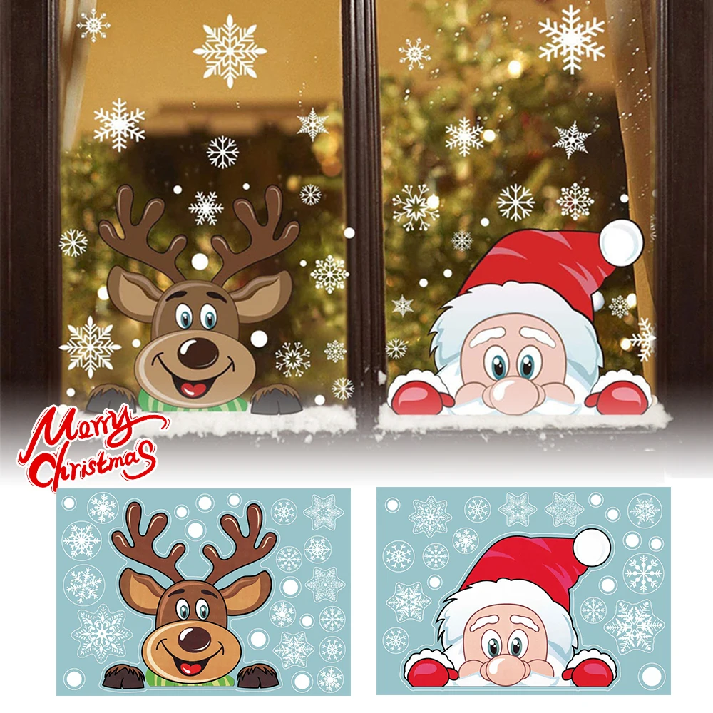 Removable Christmas Pvc Static Sticker Santa Elk Window Stickers Beautify Snowflake Wall Decals New Year Party Glass Dress Up