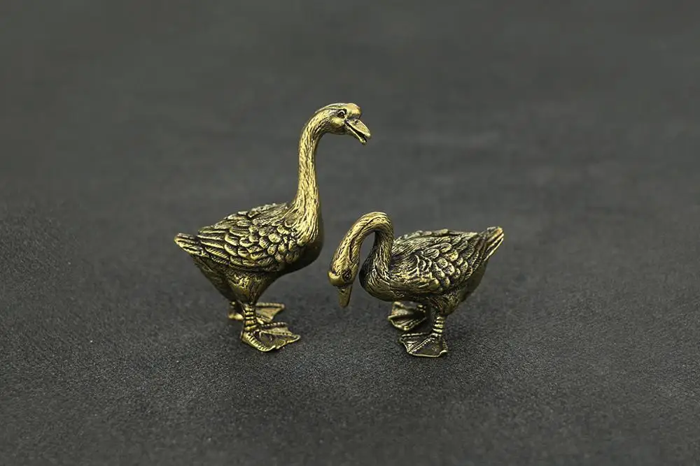 

antique copper goose Handmade Brass couples lover geese craft DIY ornament Miniature desktop decoration accessories a3977