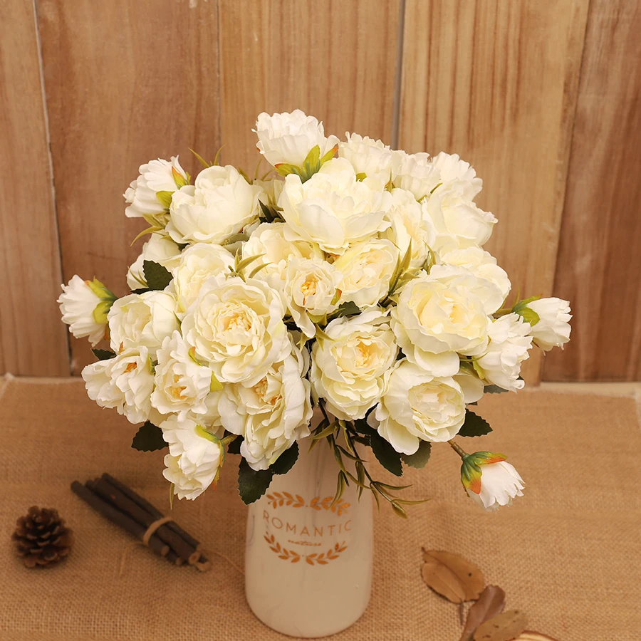 Coffee Peony Artificial Flowers Small Retro Silk Faux Flower Arrangement Centerpiece Supplies Fake Flowers Wedding Home Decor