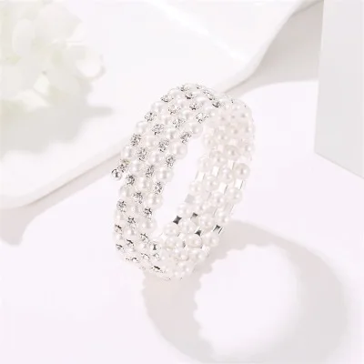 New fashion Sweet rhinestone four-layer pearl winding spiral bracelet For Women girl Accessories jewelry wholesale