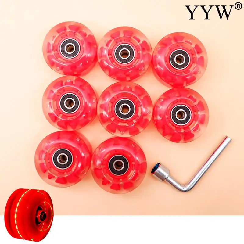 LED 8 PCS Flashing Wheels PU 82A Roller Skates With Ball Bearings Quad Double 2 Row Line Accessories Replacement Women Sliding