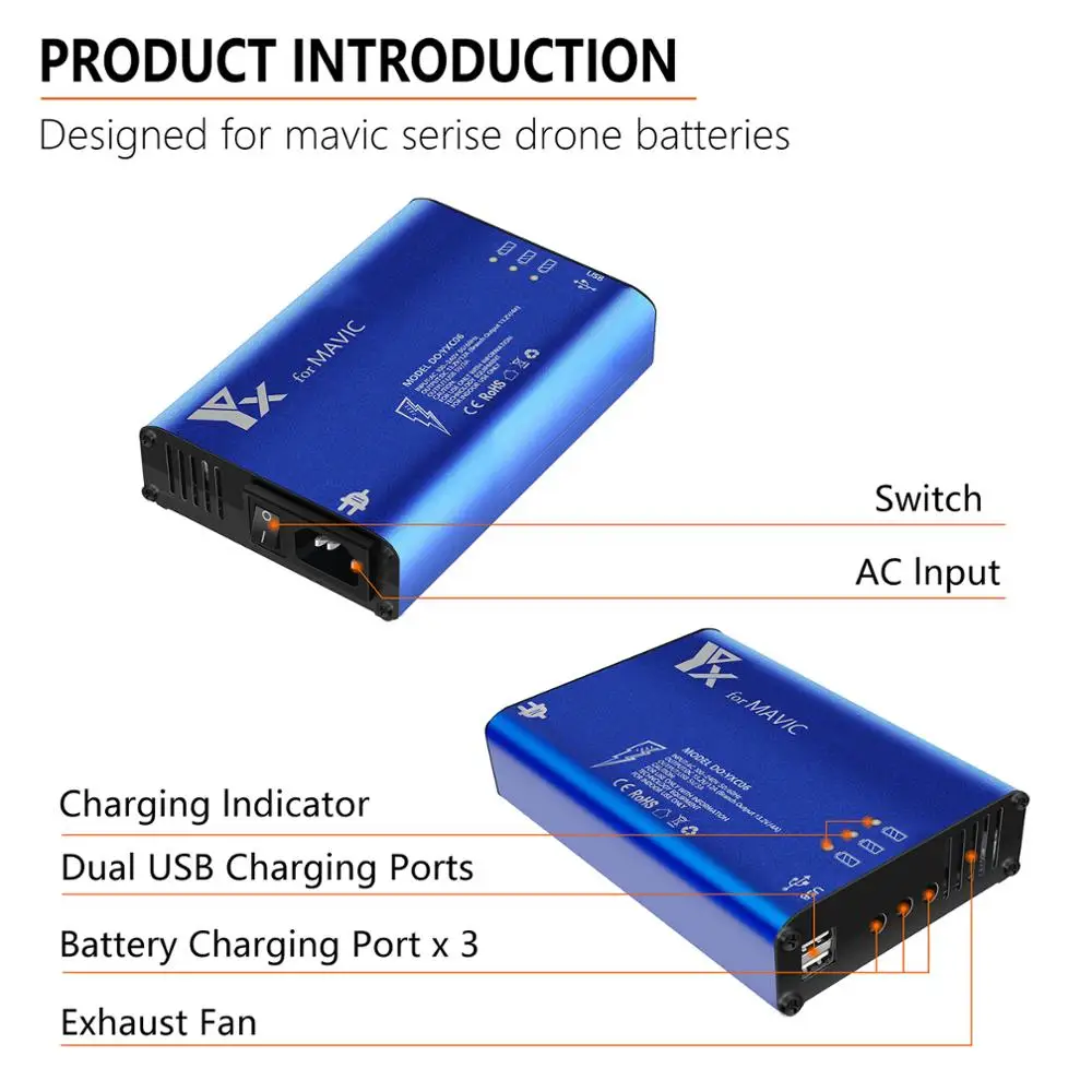 FOR Mavic Pro Battery Charger Hub 5 in 1 Charging Hub for Mavic Pro Platinum Drone Battery Parallel Intelligent Rapid Charger