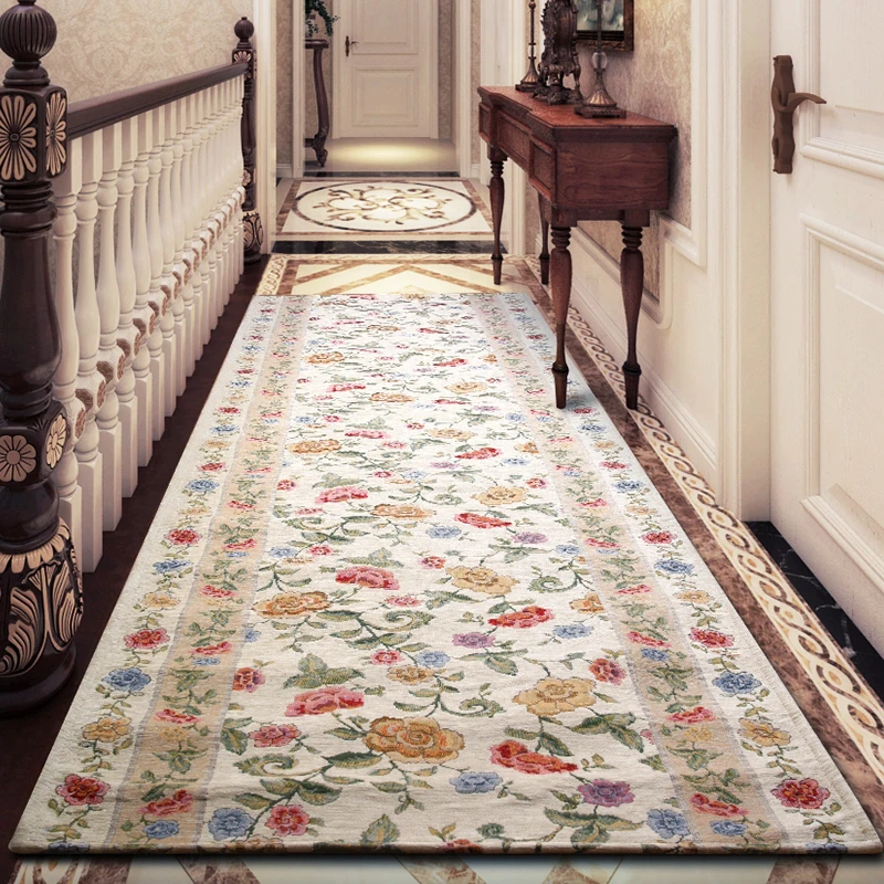 Flower Long Hallway Carpet Home Bedside Balcony Floor Mat Pastoral Corridor Area Rug Home Hotel Aisle Runners Carpet Europe Rug