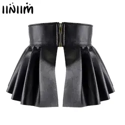 Womens Sexy Mini Skirts Ladies Femem Faux Leather Pleated Side Split Embellished Studded Skirt for Evening Parties Clubwear