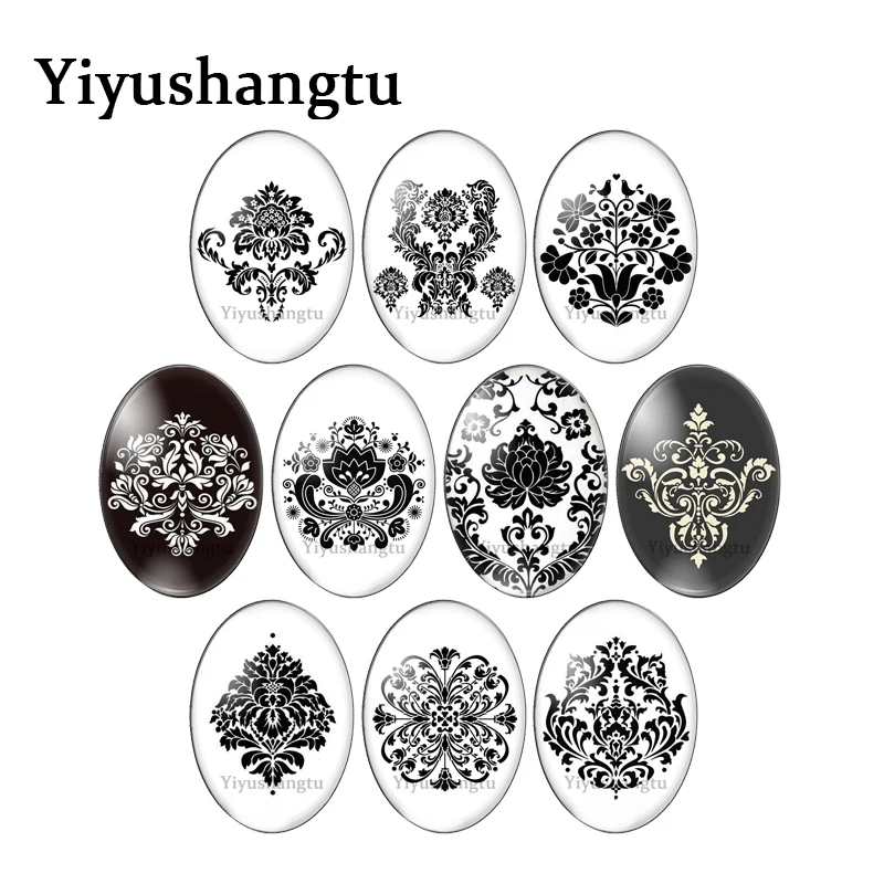 

Art black and white flowers images 13x18mm/18x25mm/30x40mm Oval photo glass cabochon flat back Making findings