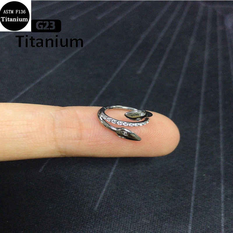 

F136 Titanium Zircon Stone Hight Segment Ring Two-Headed Snake Open Small Septum Piercing Nose Earring Body Piercing Jewelry