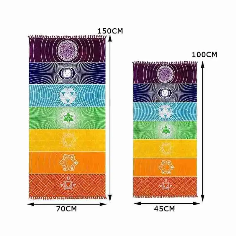 Hot 1Pcs Tassels Single Rainbow Chakra Tapestry Towel Mandala Stripes Polyester Mat Tapestry Beach Travel Mat Yoga Boho J6R0