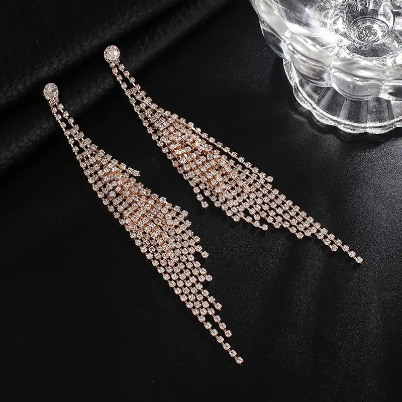 YFJEWE New design Long Crystal Shiny Rhinestone Double-deck Dangle Earrings Pendientes for Women Statement Party Jewelry E686