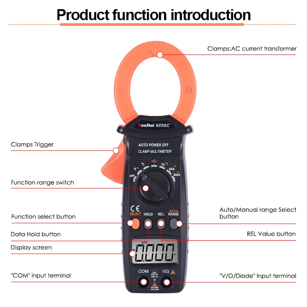 Digital Clamp Multimeter Pinza Amperimetrica AC/DC Current True RMS High Precision Capacitance Multimetro with NCV Ohm Hz Tester