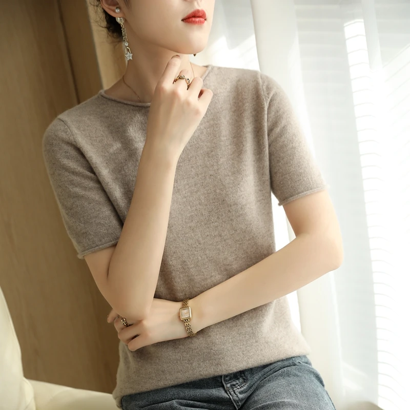 Spring Autumn Fashion Cashmere Sweater Women Knitted Short Sleeve Pullover Women Sweter Short Sleeve O-Neck Korean Version Tops