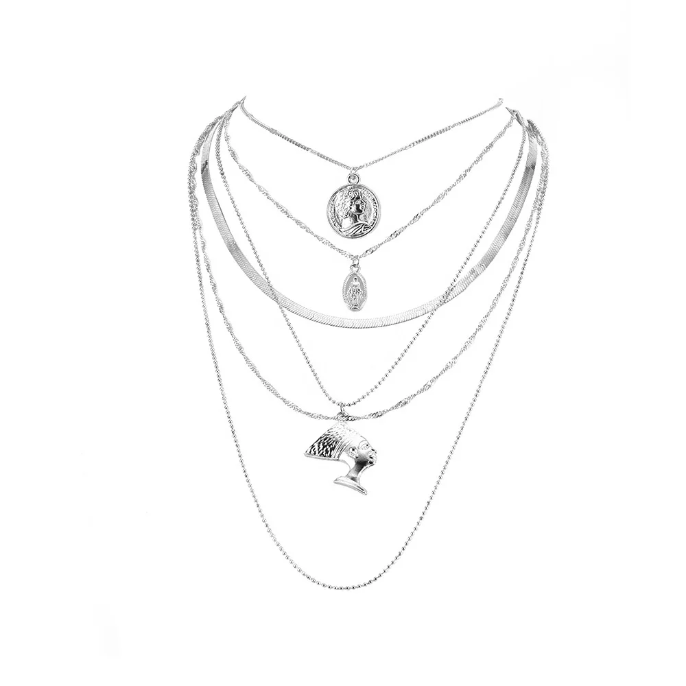 New Vintage Fashion Multilevel Gold-plate Necklaces For Women Maria Pharaoh Head Pendant Necklace 2020 Female Boho Jewelry