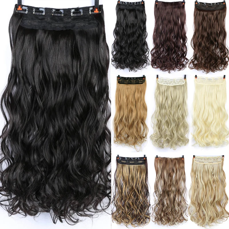 Allaosify Synthetic Hair Extension With 5 Clips Curly Clip In One Piece Black Blond Brown For Women's Long Wigs Hair Accessories