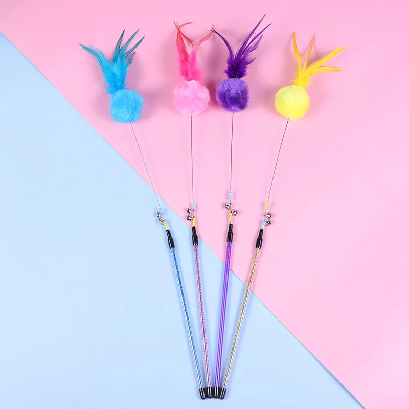 5 stücke Lustige Kätzchen Katze Teaser Interaktive Spielzeug Stange mit Glocke und Feder Spielzeug Für Haustier Katzen Stick Draht Chaser Zauberstab spielzeug Zufällige Farbe – Detail 38