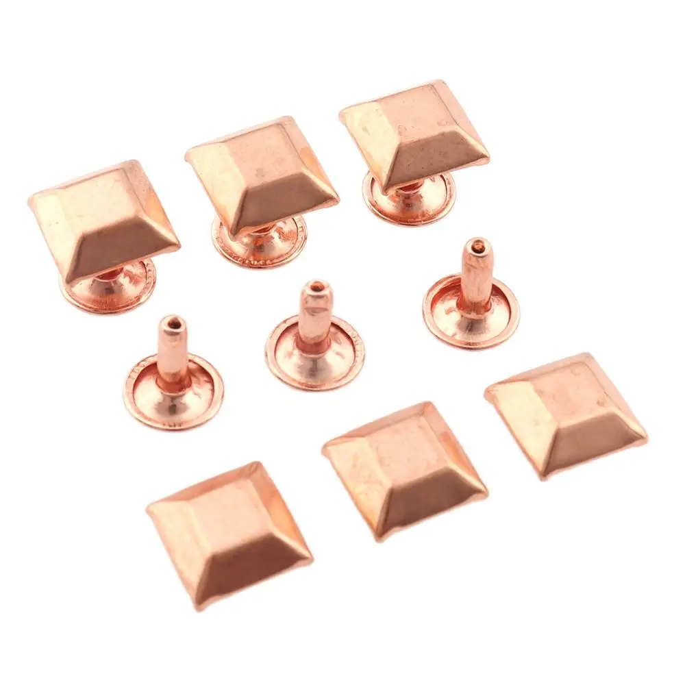 50sets Rose gold Pyramid Square Base Spikes Punk Garment Rivet Cap Stud For Hat Jeans Shoes Leather Cap bag Diy Craft Accessory