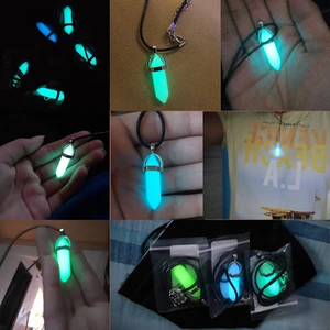 Gelap Luminous Batu Neon Kolom Heksagonal Kalung Kristal Alami Bersinar Di Peluru Liontin Kulit Fashion Perhiasan Hadiah 6 kalung peluit penjualan terbaik - №