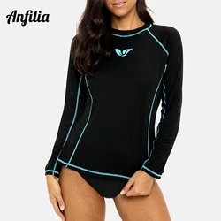 Anfilia Women Long Sleeve Quick-drying Top Rash Guard Surf Shirts Running Biking Rashguard Shirt Swimsuit UPF 50+ Beachwear