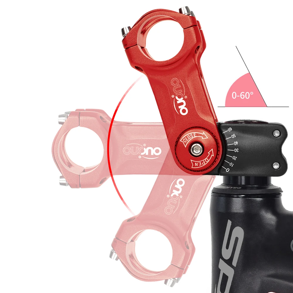 OUO Adjustable Bicycle Stem Riser 0-60 Degree Bike Handlebar Stem Adjust 31.8x90/110mm Aluminum Road Bike Stem Bar Extender