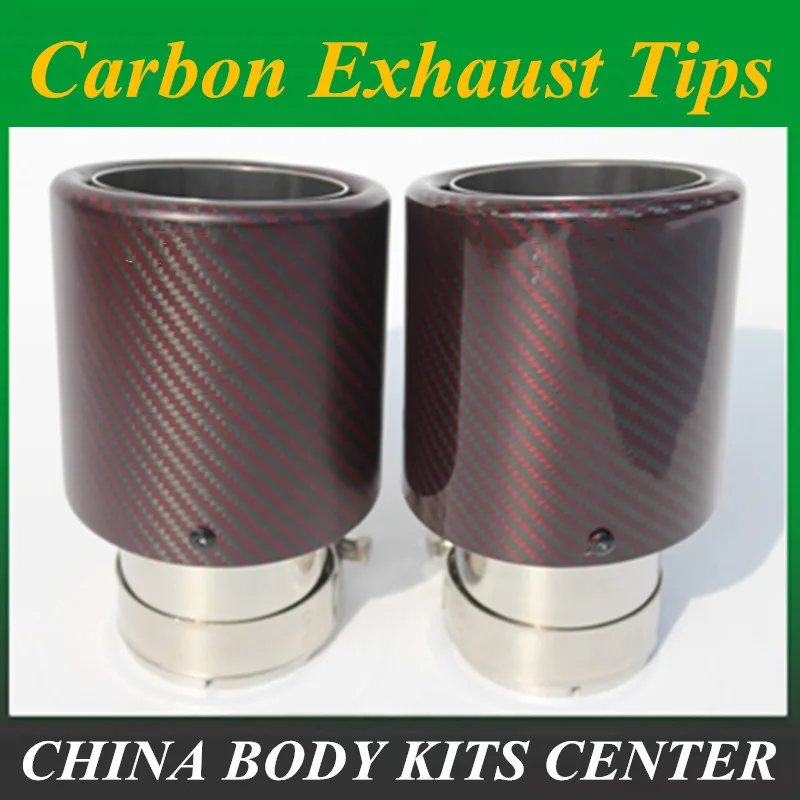 Car Red Carbon Fiber Muffler Tip Exhaust System Pipe Mufflers Nozzle Universal Crimping Stainless Black For Akrapovic