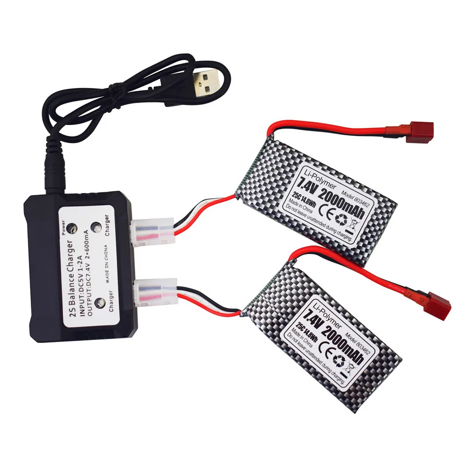 

2S 7.4V 2000mAh 25C T Lipo Battery w 2in1 Balance Charger for 9200 9200E 9202E 9203E 9204E 9205E 9206E YC300 HM101 S920 WLtoys