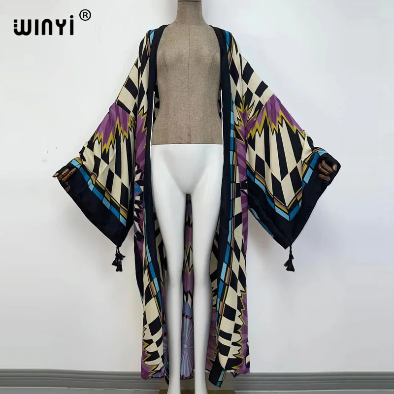 Sukienka spring 2022 WINYI Women Cardigan Loose Long Dress Cocktail Party Boho Maxi African Holiday Batwing Sleeve kimono Robe