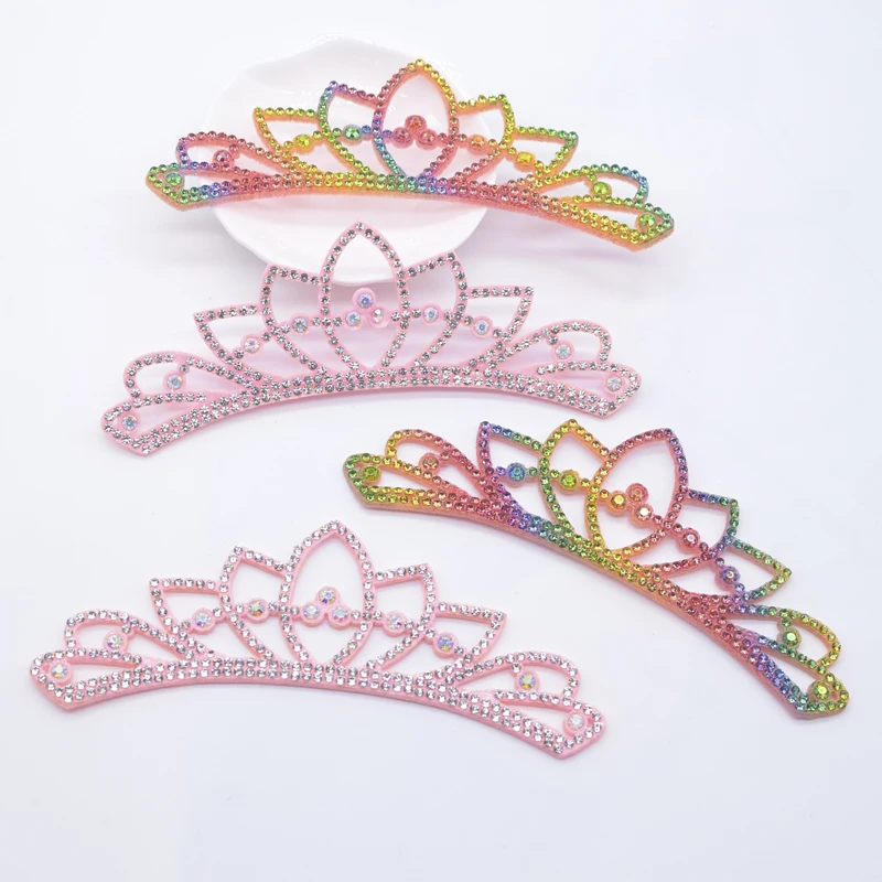 6Pcs 130*52mm Padded Crown Rhinestone Patches for DIY Clothes Hat Shoes Crafts Decor Applique Headwear Bow Jewelry Accessories