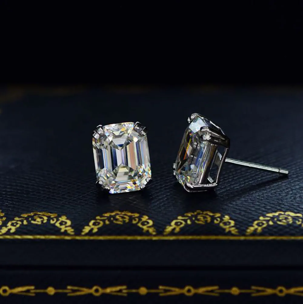 Classic 925 Sterling Silver 8*10mm Simulate Moissanite Diamond Stud Earrings Wedding Engagement Earring Fine Jewelry Women Gift