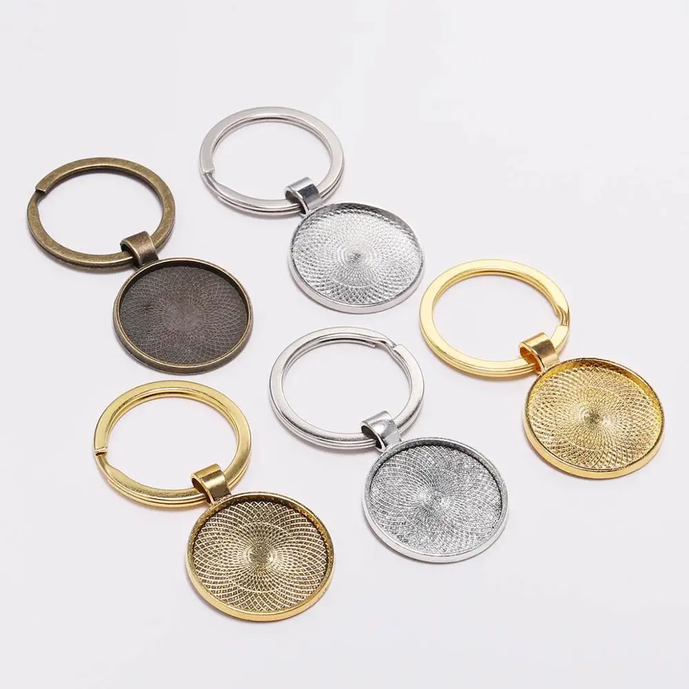 25mm Keychain With Pendant Bezel Cabochon Base Setting Llaveros Clasp Keyring For DIY Jewelry Making Findings Supplies